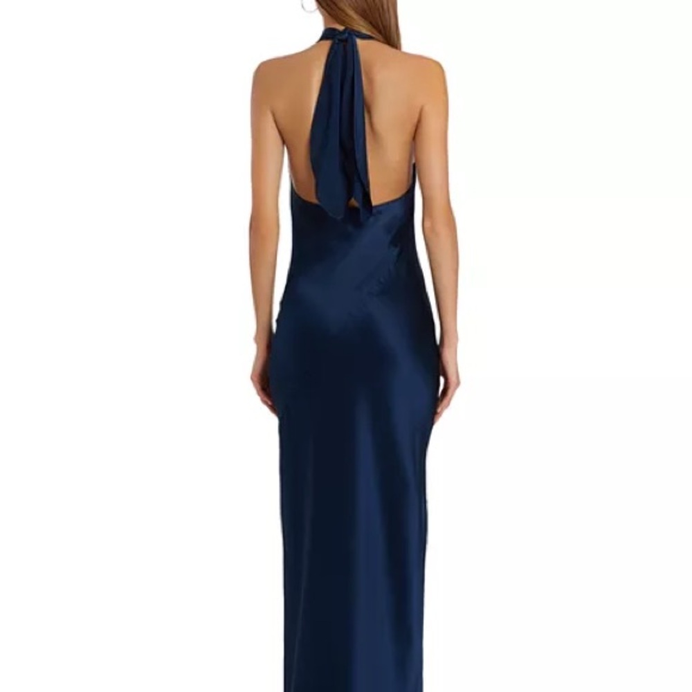 New Amanda Uprichard Jade Silk Dress Navy Maxi Halter Open Back - Picture 6 of 13